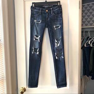 American Eagle Dark Blue Distressed Stretch Jeans